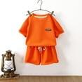 thumbnail image 2 of Miluxas Toddler Boy's Casual 2 Piece Outfit Letter Round Neck Tee Top and Elastic Waist Track Bermuda Shorts Orange 6 Months, 2 of 3