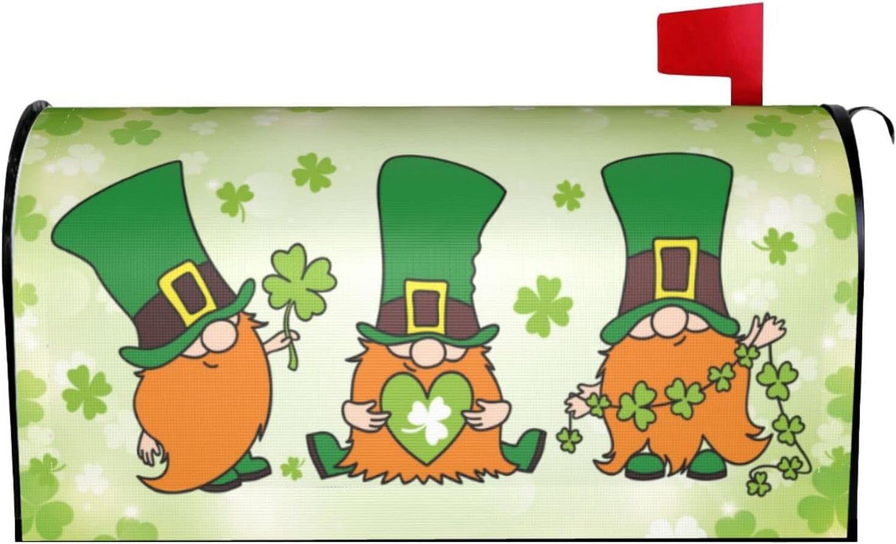 Green Hat Clover St Patrick''s Day Mailbox Magnetic Post Mailbox Cover Garden Decor Outdoor Large 25.5" X 21"
