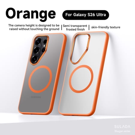 ELEHOLD Magnetic Case for Samsung Galaxy S26 Ultra,Compatible with Mag-safe Accessories, Slim Shockproof Frosted Rugged PC+TPU Protective Phone Cover , Orange