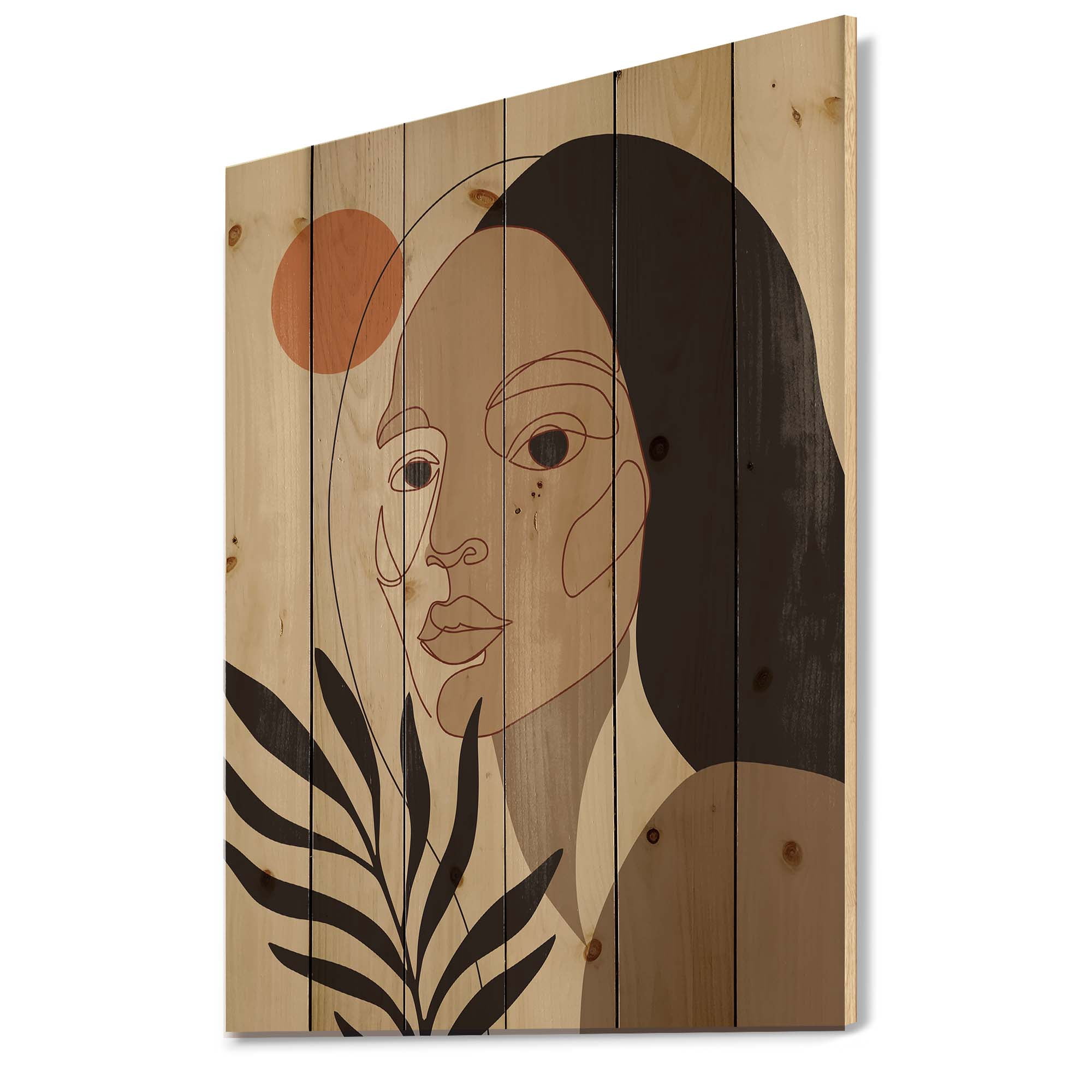 Designart 'Retro Minimal Portrait of Young Girl' Modern Print on Natural Pine Wood