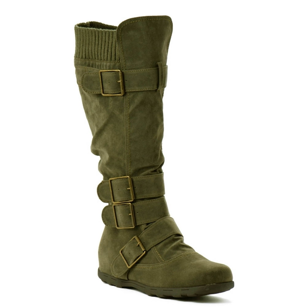 D and H Women's Knee High Mid Calf Boots Ruched Suede Slouch Knitted