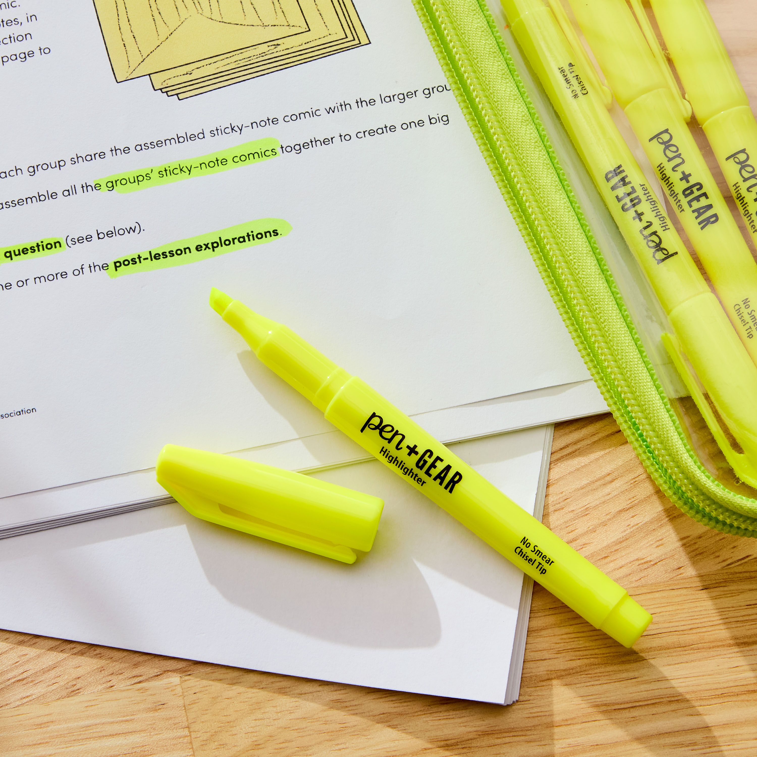 Resaltador de bolsillo Pen+Gear, punta cincel, amarillo, 2 piezas 3