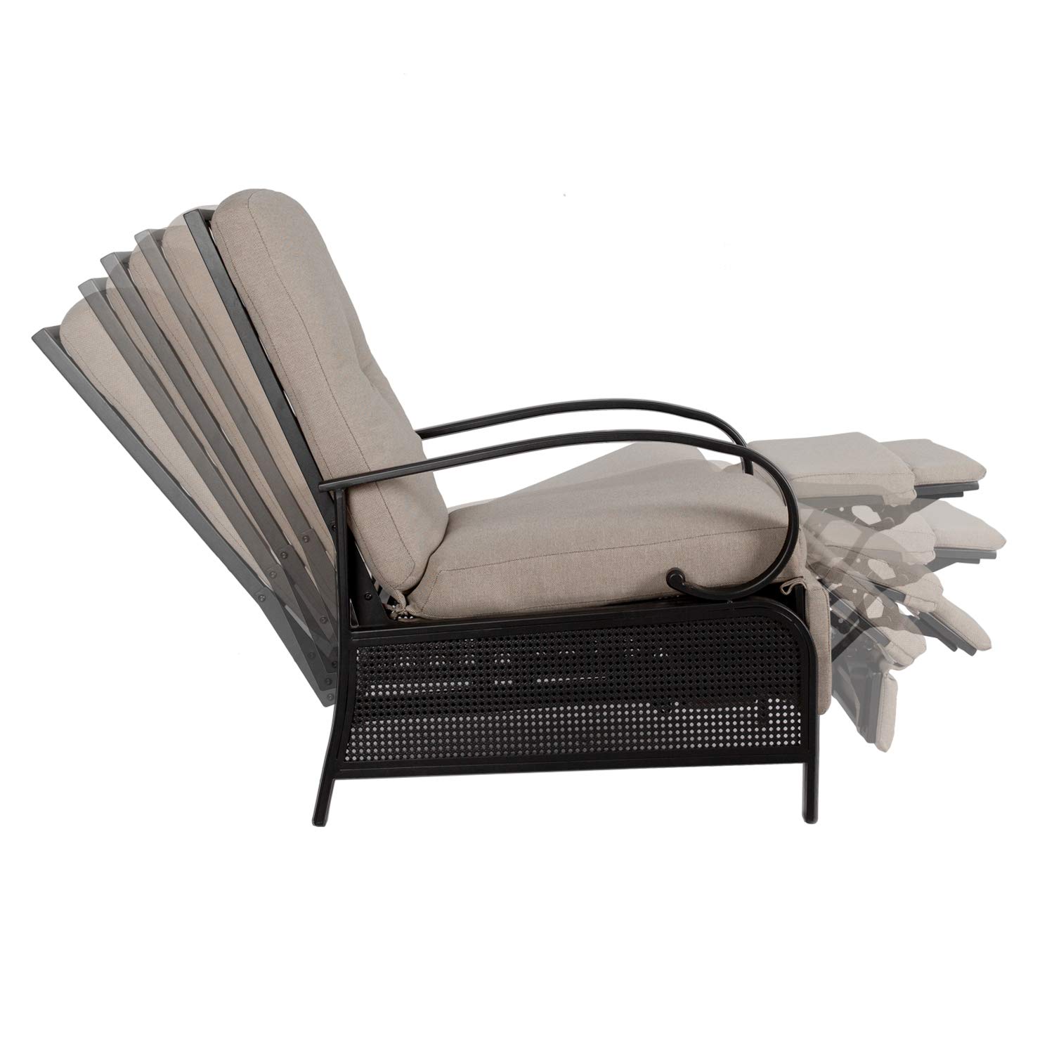 Ulax Furniture Patio Recliner Chair Automatic Adjustable Back Outdoor Lounge Chair With 100 Olefin Cushion Sailcloth Beige Walmart Com Walmart Com