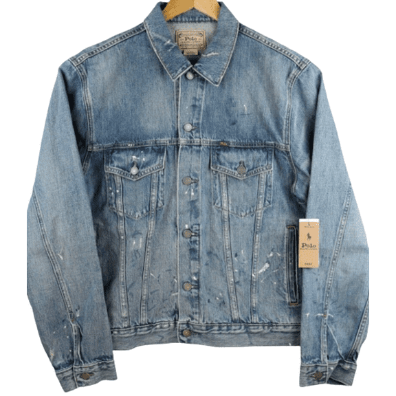 Polo Ralph Lauren Men's Big & Tall Paint Splatter Distressed Denim Jacket, 4XLT