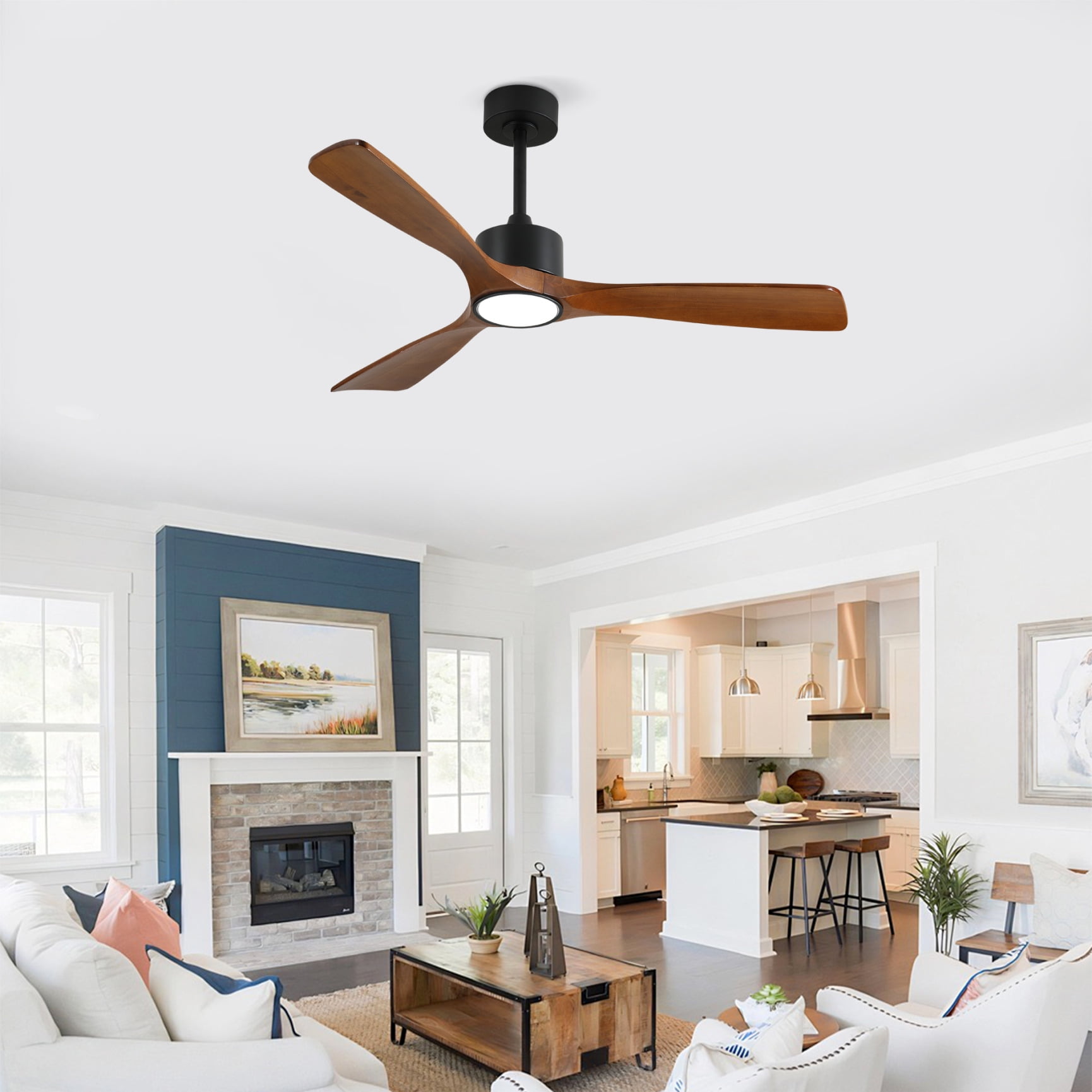 52 Inch Solid Wood Ceiling Fan With Dimmable LED Light Kit And Remote Control 6 Speed DC Motor For Living Room Bedroom Patio Indoor Use Matte Black