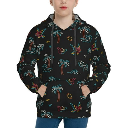 Adobk Hawaiian Style Print Youth Hoodie Sweatshirt Boys and Girls Hoodie Kids Sweatshirt Boys Girls Hooded Kangaroo Pocket Pullover Hoodies-Small