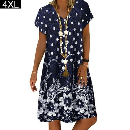 

BESTHUA Women Short Sleeve Swing Dress Digital Printed Loose Romper Dress Casual Dress