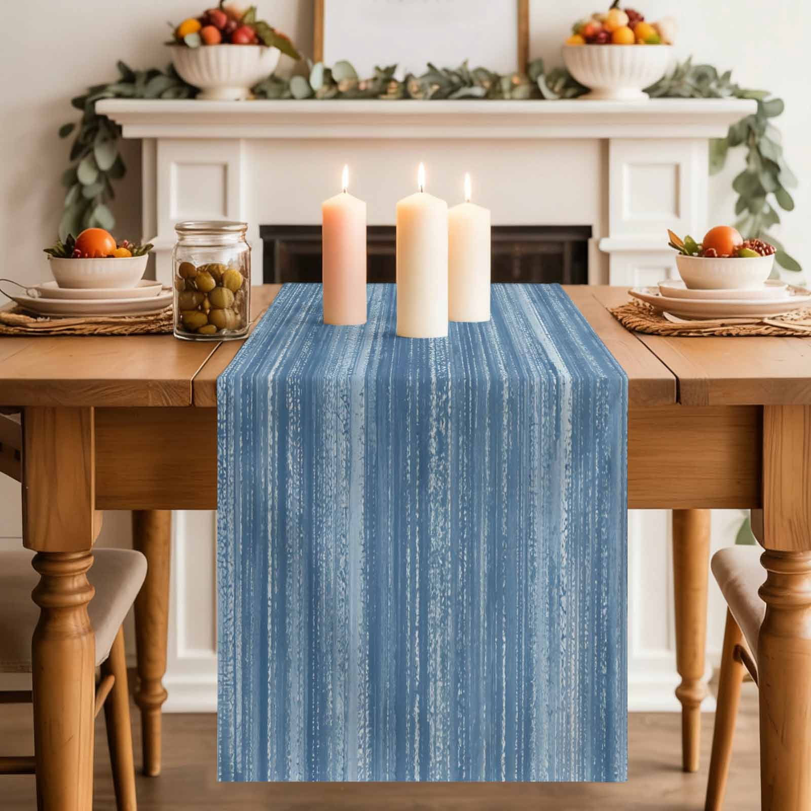 Table Runner 70 Inches Long for Kitchen Dining, Blue Dresser Scarf Farmhouse, Dining Table Decorations for Wedding/Parties, Vintage Modern Abstract Art Ombre 13 x 70 In