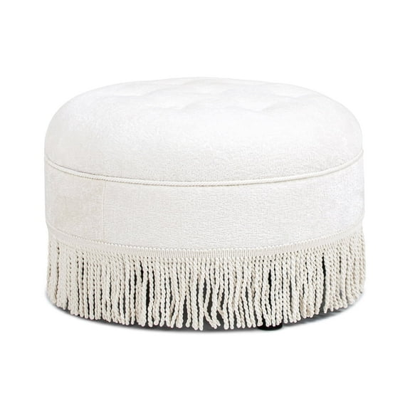 Jennifer Taylor Home Yolanda 24" Round Upholstered Accent Ottoman, Almond White Chenille