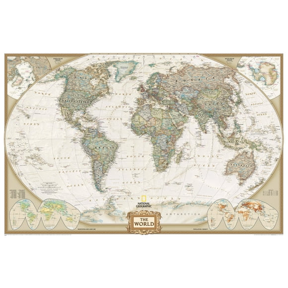 National Geographic Maps: World Executive Wall Map - Extra Large - Antique Style - 73 x 48 inch Poster - Art Quality Print on Polypropylene