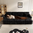 thumbnail image 5 of Aukfa 111" U shape Sectional Couch Convertible Sofa Bed with USB &Cupholders, Hide Desktop, 4 Pillows, Pull out Bed&Storage Chaise, Corduroy, Black, 5 of 9