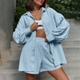 thumbnail image 4 of Womens 2 Piece Outfits Long Sleeve Button Down Blouse and Shorts Sweatsuit Sets 2025 Fall Fashion Clothes Outfits, 4 of 8