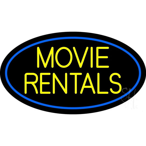 Yellow Movie Rentals LED Neon Sign 20" Tall x 37" Wide - inches Black Square Cut Acrylic Backing, with Dimmer - Premium built indoor Sign for Storefront, Store interior.