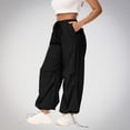 thumbnail image 5 of Women Work Pants Plus Size Women's Casual Elastic Tie Waist Loose Long Pants With Pocket Full Length Pants Black XL, 5 of 8
