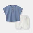 thumbnail image 2 of GCETTIC Toddler Baby Boys Summer Outfits Short Sleeve Solid Color T-Shirt Tops Shorts Sets 2Pcs Baby Boys Cotton Clothes Blue 18-24 Months, 2 of 7