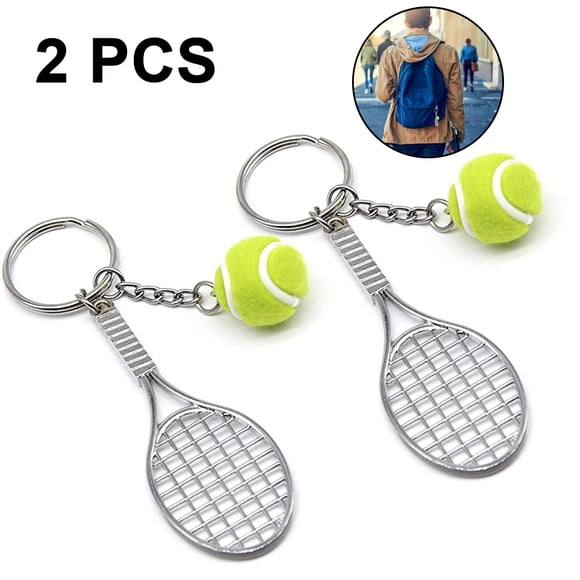 2 pcs Mini Metal Sports Keychain Cute Rotating Soccer Keychain Basketball Keyring Tennis Ball Keychain Perfect Gifts