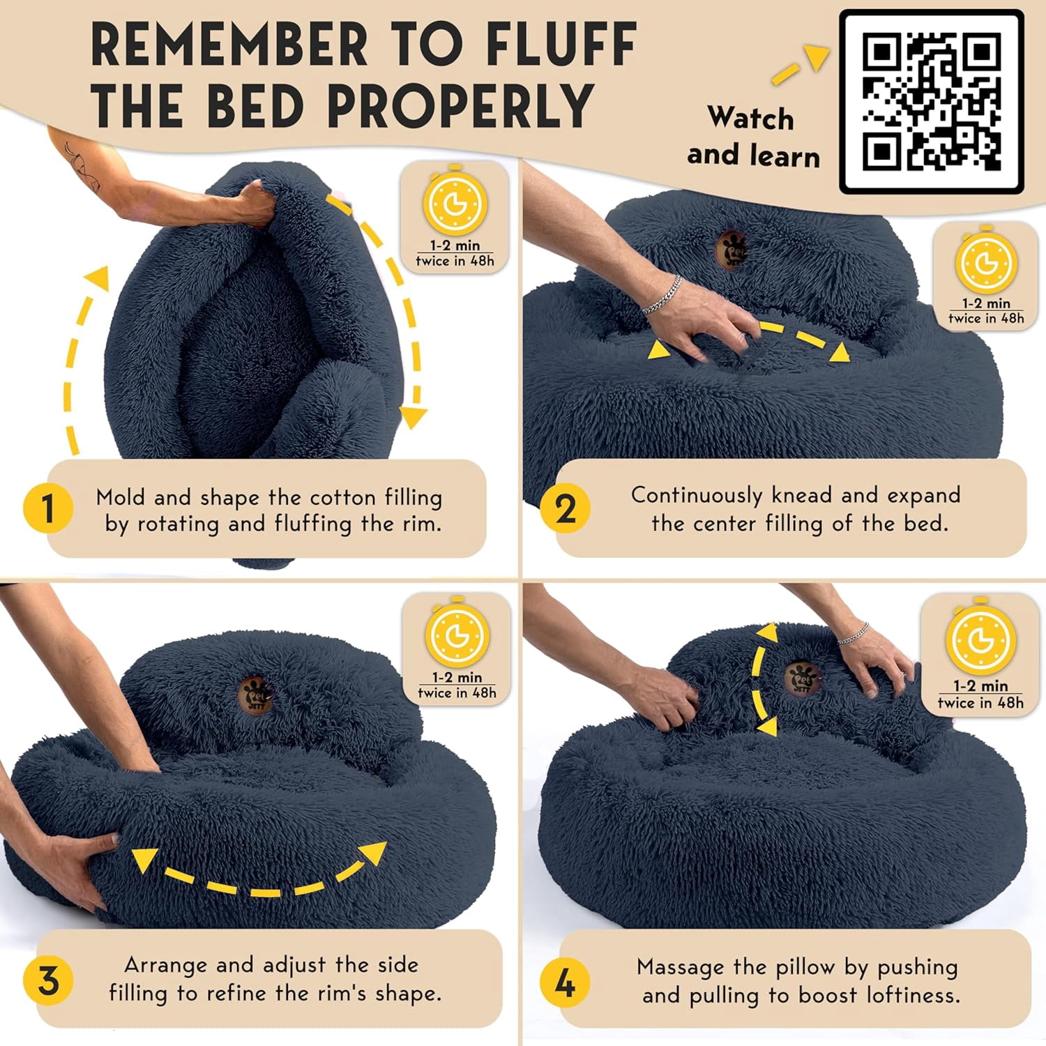 XL Dog Beds for Large Sized Dog - 45'' Extra Large Dog Bed, Washable Dog Bed - Anti-Slip Super Soft Round Donut Bed, Fluffy Faux Fur Anti-Anxiety Premium Comfort Pet Bed, Fits Dogs upto 120lbs