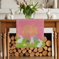 thumbnail image 2 of Happy Easter Table Runner, Easter Rabbits Eggs Floral Grass Pink Background Cotton Linen Kitchen Table Decoration Washable Dining Tabletop Runners for Home Party Decor 13x60 Inches, 2 of 9