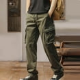 thumbnail image 2 of Qgtaibl Cotton Cargo Pants for Men Drawstring Elastic Waist Straight Leg Athletic Pant Multi-Pockets Hiking Joggers Tactical Pants Army Green (Mens 1X), 2 of 5