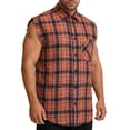 thumbnail image 3 of ZCFZJW Men's Sleeveless Flannel Shirt - Casual Summer Band Collar Button-Down Vest Shirts Trendy Basic Muscle Fit Tank Tops with Pockets Orange M, 3 of 10
