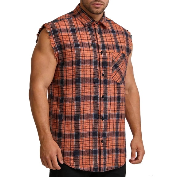 Guluxicc Men's Plaid Tank Tops Classic Collared Summer Casual Sleeveless Shirts with Pocket
