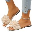 thumbnail image 2 of Floral Sandals for Women, Sandals Women Dressy Summer Flat, Flat Sandals for Women Dressy, Women's 3d Floral Flat Sandals Dressy Square Open Toe Sandals Single Band Casual Slip On Slides, Beige 5.5, 2 of 7