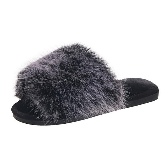 GOODLY Women's Fuzzy Slippers Soft Plush Cozy House Shoes Furry Open Toe Indoor or Outdoor Slip on Warm Breathable Anti-skid Sole