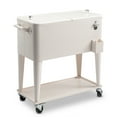 thumbnail image 2 of 80Qt All-In-One Cooler Cart With Bottle Opener, Lower Storage Shelf and Cap Catcher, Outdoor Party Rolling Cooler With Lockable Wheels For Pool Side, Patio, Balcony, White(34.25 x 15.16 x 35.83)", 2 of 9