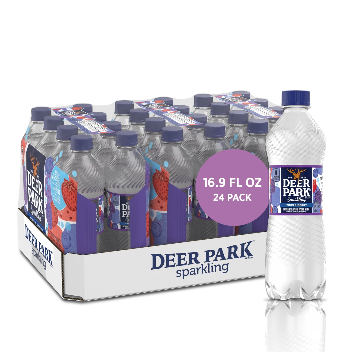 Deer Park Sparkling Water, Triple Berry, 16.9 oz. Bottles (24 Count)