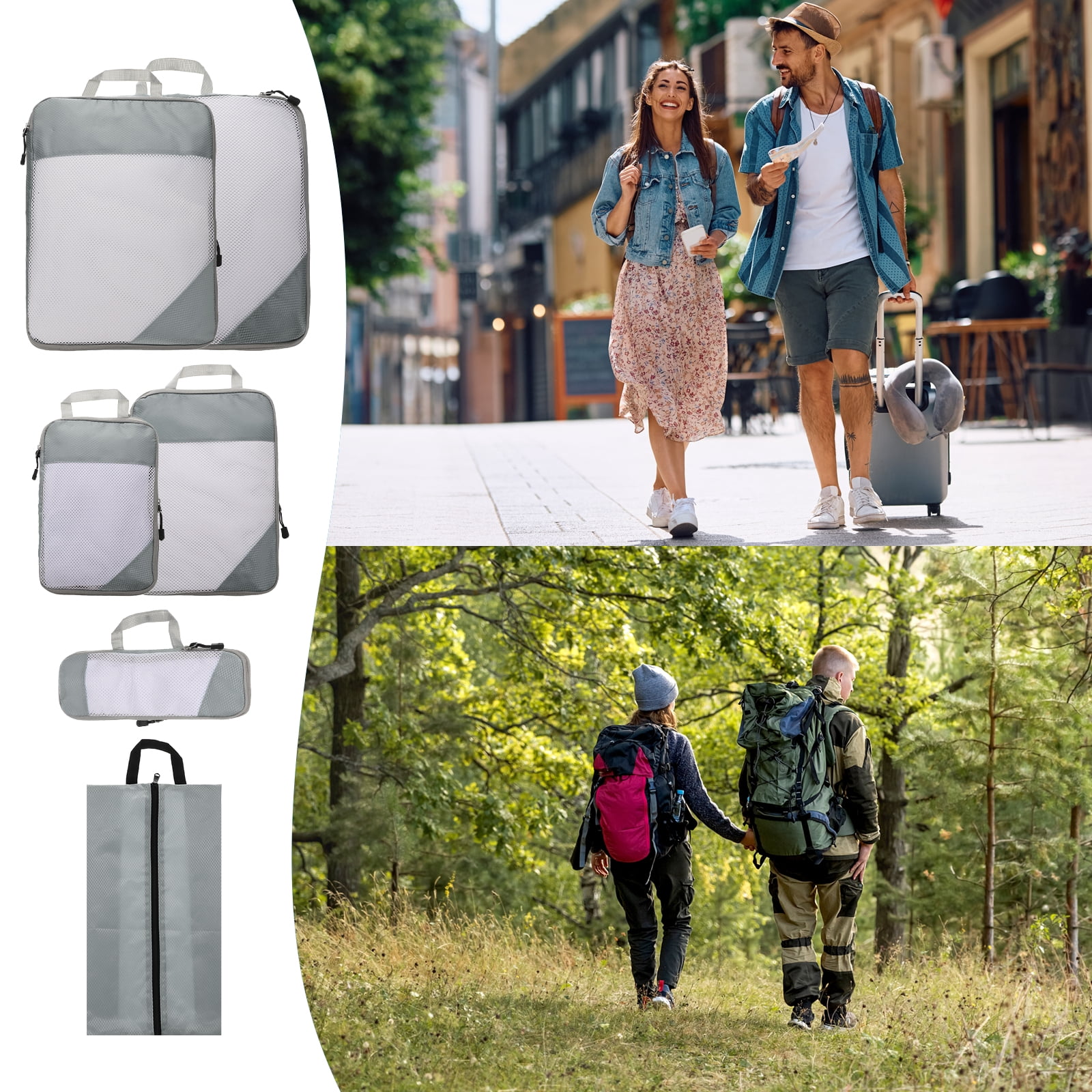 Uxcell 6pcs Compression Packing Cube for Suitcases Lightweight Travel Essentials Luggage Organizers Bags, Grey