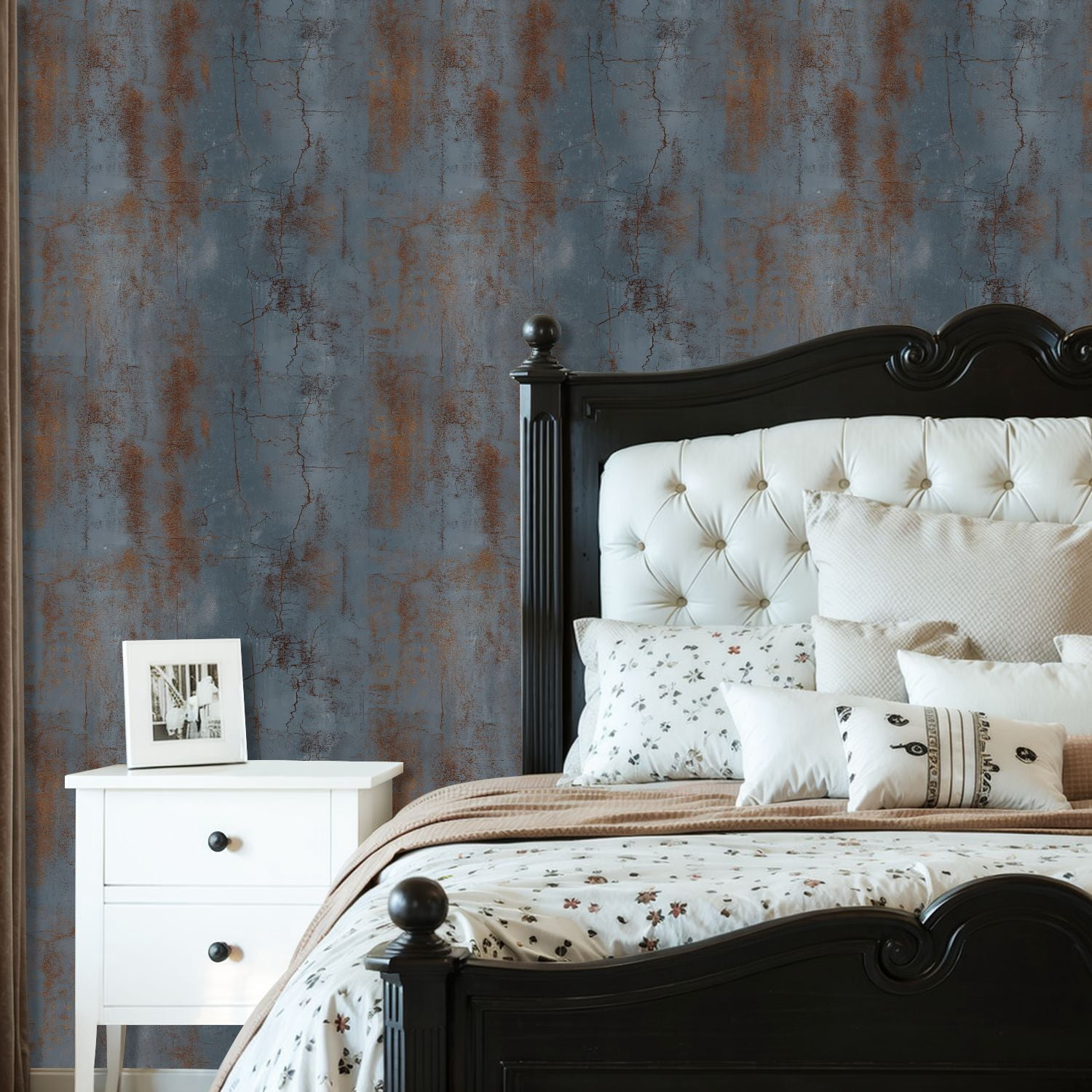Peel and Stick Wallpaper Rustic Blue Orange Cracked Metal Texture Industrial Wall Mural 23.6in x 9.8ft Self Adhesive Removable Wall Paper Renter Friendly Wallpaper for Nursery Bedroom Cabinets