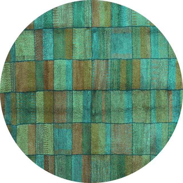 Ahgly Company Machine Washable Indoor Round Abstract Turquoise Blue Contemporary Area Rugs, 6' Round
