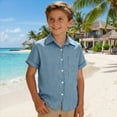 thumbnail image 5 of Aihuaihua Boys Button Down Linen Shirt Short Sleeve Tops for Girls Summer Beach Casual Collared Blouse Soft Tunic Tees with Pocket Light Blue 13-14 Years, 5 of 6