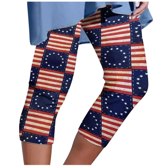 Odeerbi 4th of July Patriotic Beach Capris for Women 2025 Casual Drawstring Pants Summer Elastic Waist Independence Day Printed Cropped Pants Red