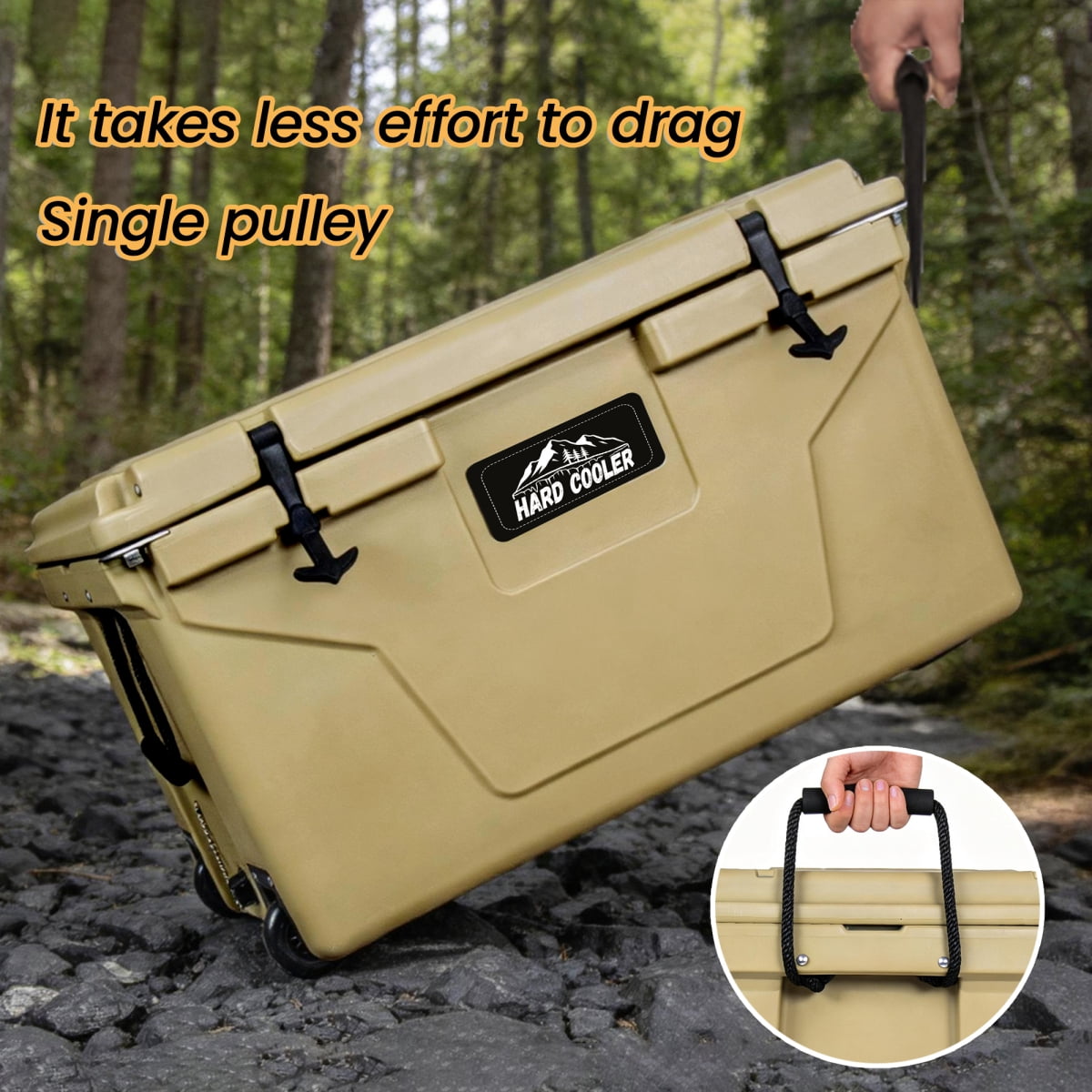85 Quart Khaki Cooler, Ultra-Light Insulated Ice Chest, Heavy-Duty Hard Shell Cooler with 6-Day Ice Retention for Camping, Tailgating, Job Site, Multiple Sizes Available