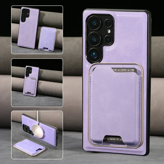 Allytechgroup for Samsung Galaxy S25  Phone Case with Card Holder,  [Compatible with Magsafe Wireless Charging] Slim PU Leather Magnetic Wallet Back Case Soft TPU Bumper Shockproof Cover, Purple