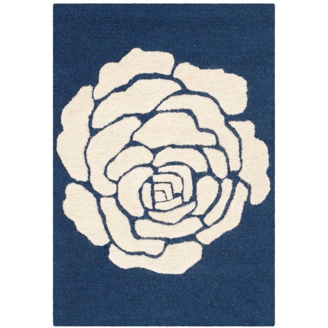 Safavieh Cambridge Collection CAM782M Handmade Moroccan Geometric Navy and Ivory Premium Wool Square Area Rug (6' Square)