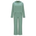 thumbnail image 2 of Swuxness Women Long Sleeve Sweatshirt Two Piece Set, Women Straight Leg Sweatsuits, Women's Solid Color Comfortable Hooded Casual Loungewear 2 Piece Outfit Sets Mint Green, L, 2 of 5