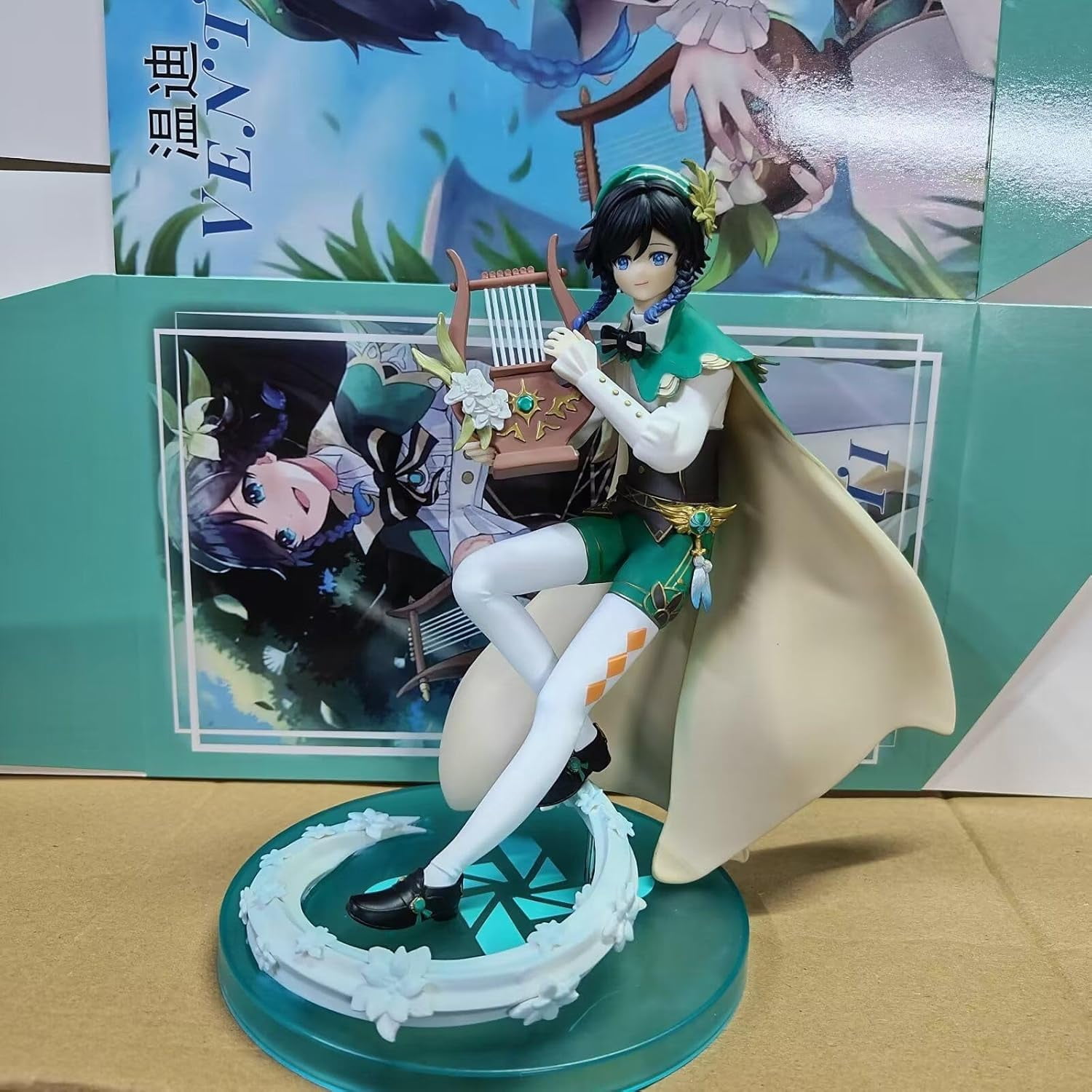Venti Figure Sitting Harp Venti Replacement Face Action Figures 24cm/9.4inch PVC Handmade Anime Statue Model Decoration Gifts