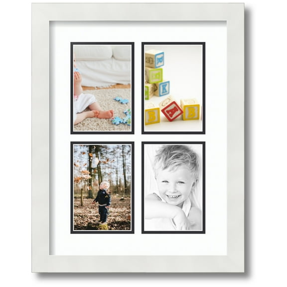 ArtToFrames Collage Photo Picture Frame with 4 - 4x6" Openings, Framed in White with Super White and Black Mats (CDM-3966-2)