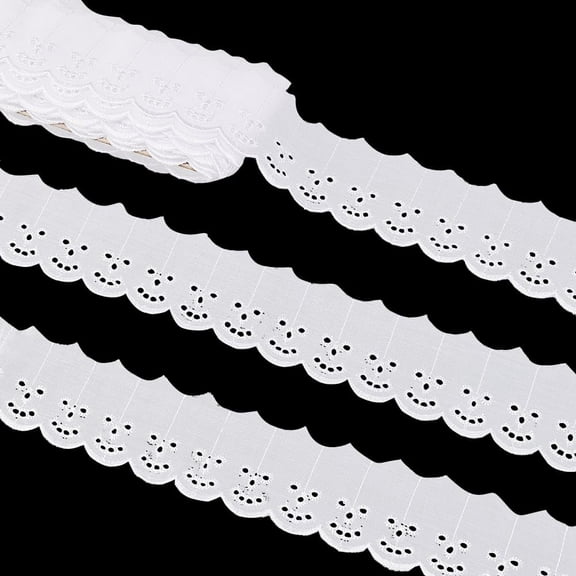 16 Yards White Eyelet Lace Trim 2-1/4 inch Wavy Edge Floral Lace Ribbon Embroidery Ruffle Lace Trim for Sewing Dresses Clothes Bag Craft Home Decor