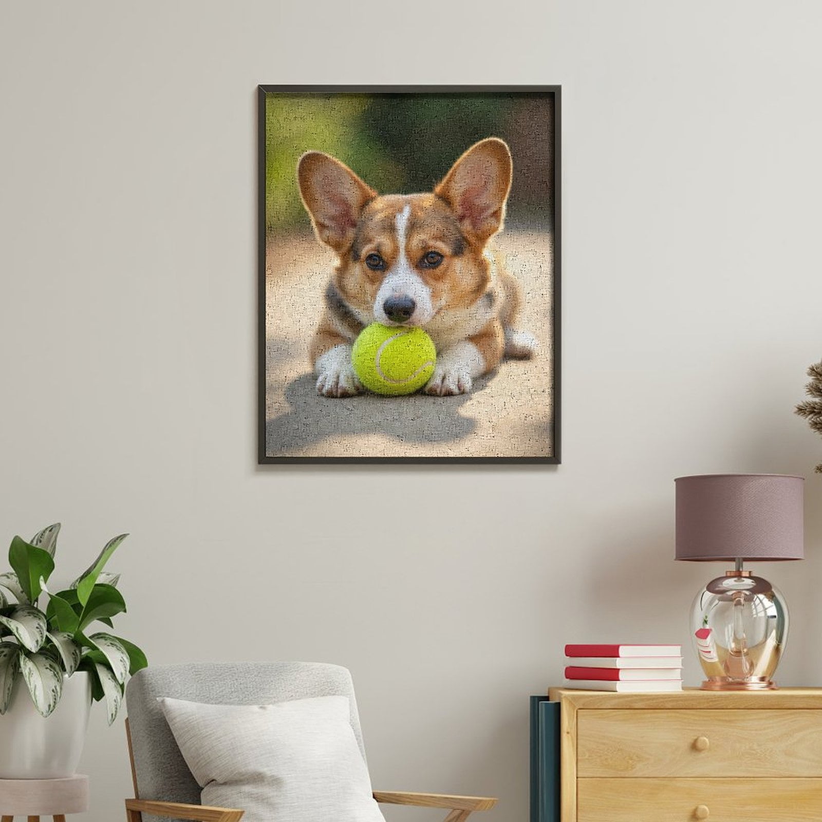 Paint By Numbers Kit for Adults Beginner - DIY Corgi Tennis Ball Playful Pup Canvas Painting Kits for Adults, Frameless Paint By Number for Adults for Home Wall Decor 16x20 Inch