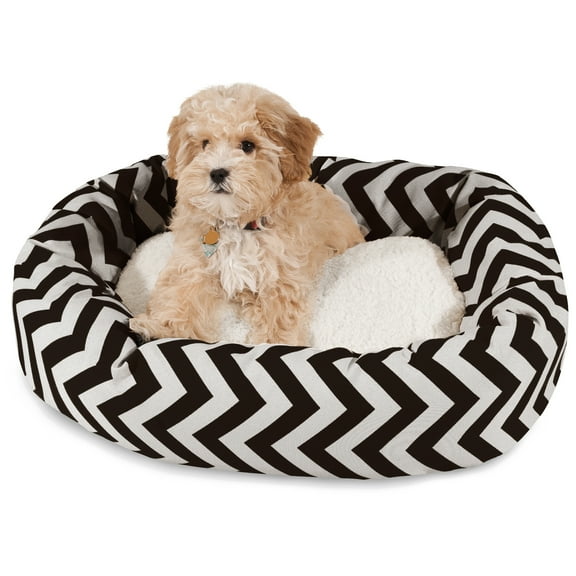 Majestic Pet Sherpa Chevron Bagel Pet Bed for Dogs, Calming Dog Bed Washable, Small, Black