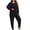 Black, variant on Women Oversize 2 Piece Loungewear Sevevn Set Long Sleeve Pocket Top Jogger Pants Soft Casual Sleep Outfit Multiple Solid Shades
