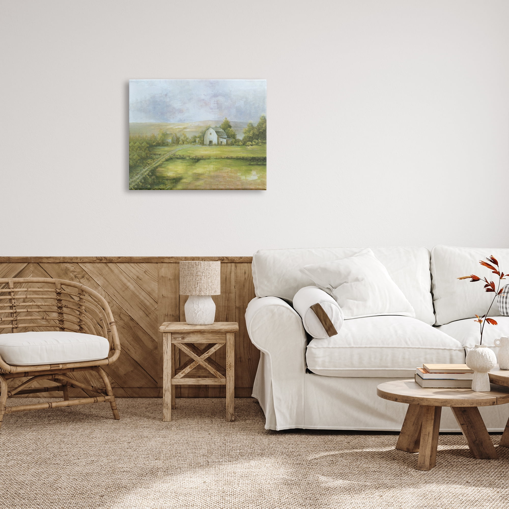 Stupell Industries Distant White Barn Vast Rural Farmland Fields Painting Gallery Wrapped Canvas Print Wall Art, Design by White Ladder
