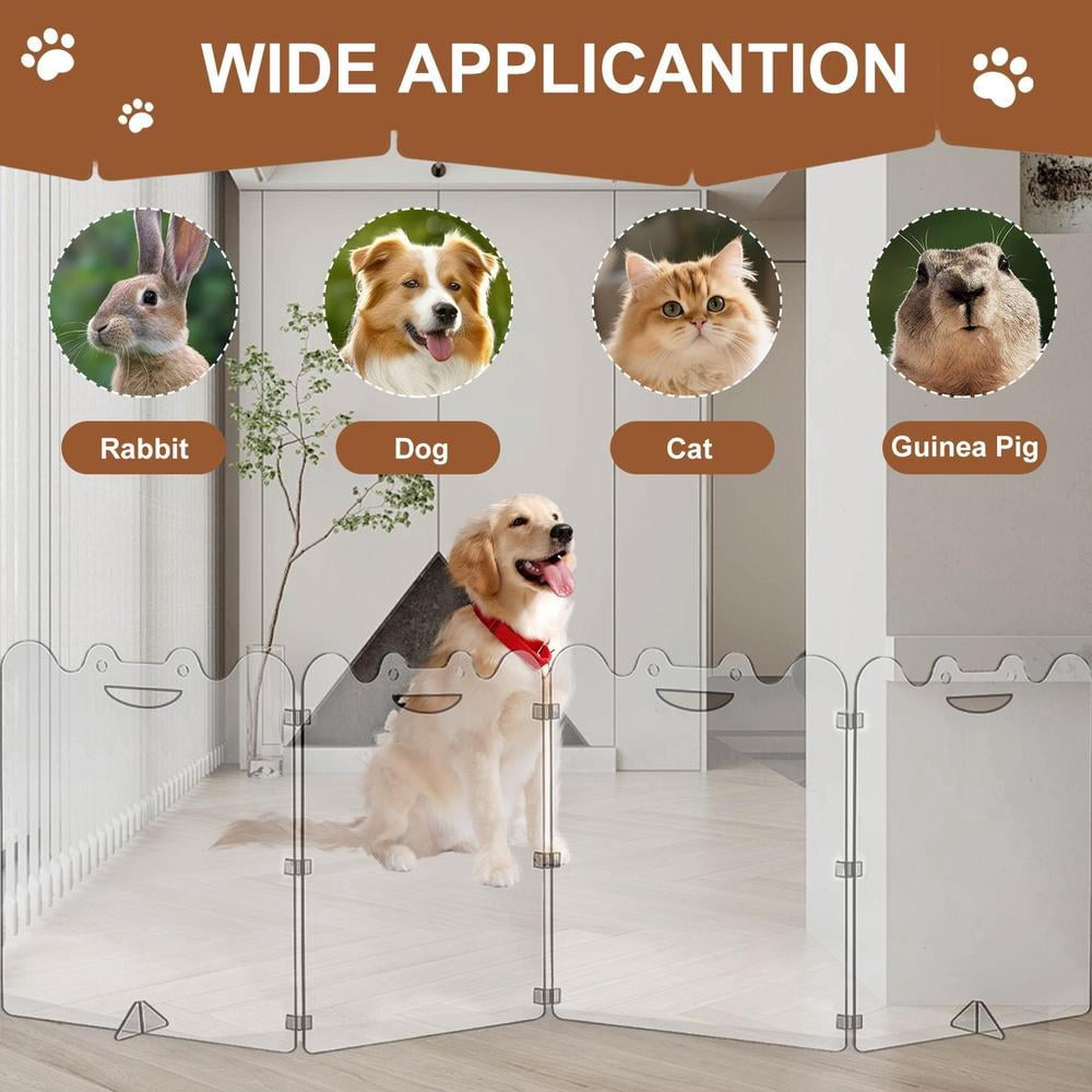 Extra-Wide Clear Acrylic Freestanding Dog Gates for The House – Folding 4-Panel Pet Gates for Doorways, Stairs, and Open Spaces, Transparent Indoor Barrier for Dogs, Puppies & Cats