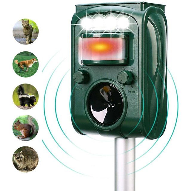 Ahuyentador de gatos, ultrasónico, solar, ahuyentador de gatos para especias, pájaros, perros, gatos, ratones, Volpes, 5 modos IPX4 a prueba de agua