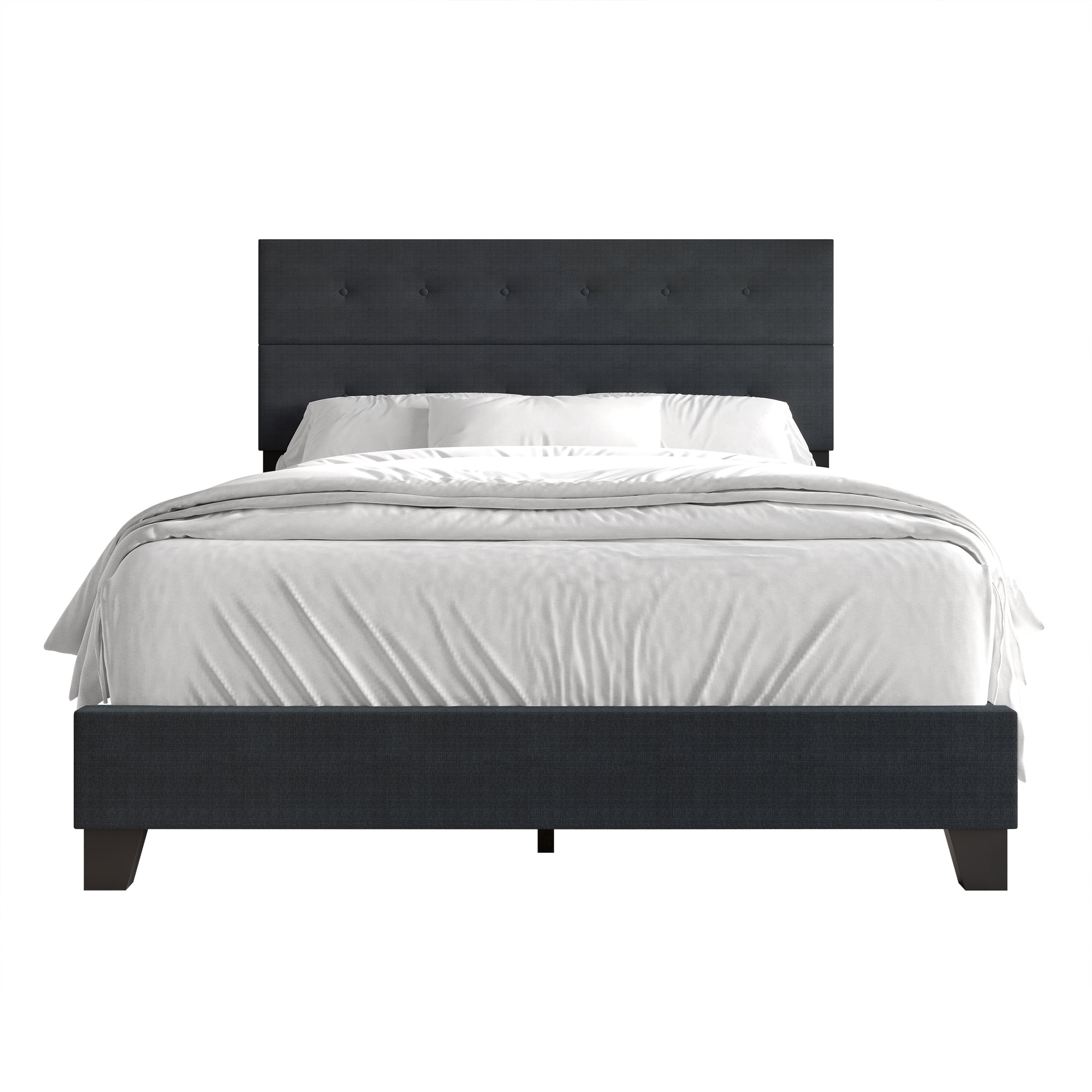 Castle Place Elegant Button Tufted Linen Upholstered Full Bed, Charcoal Grey