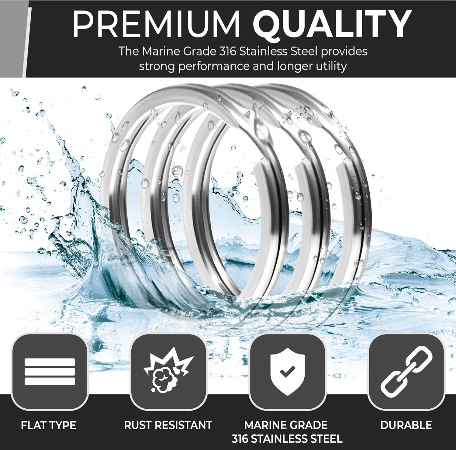 Marine Grade 316L Stainless Steel Keyrings, 5 Pack 25mm (1 Inch) Split Key Rings for Keychains, Car Keys, Diving & DIY Crafts, Corrosion Resistant Metal Key Rings
