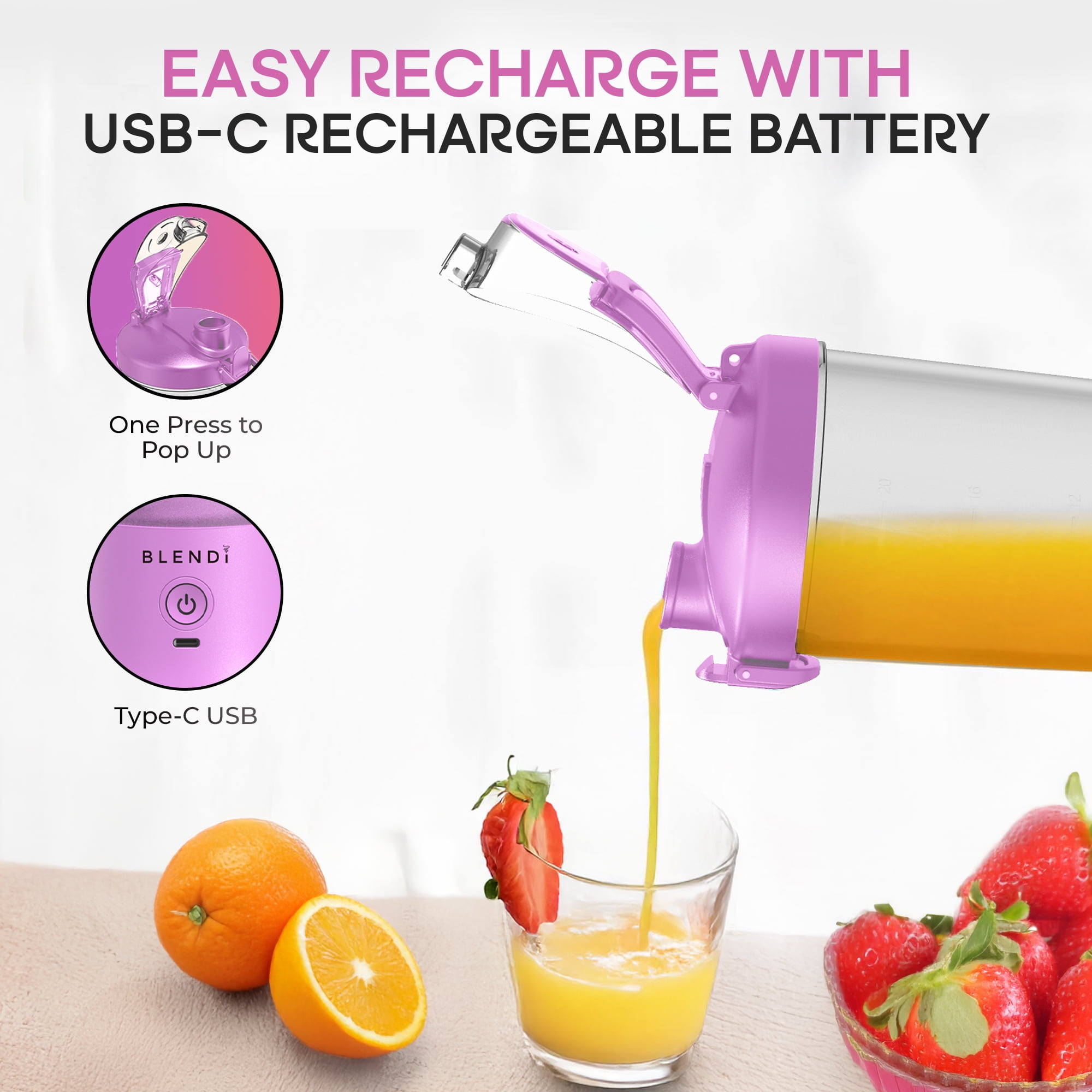 Blendi X 24 oz BPA-Free Rechargable Portable Blender, Purple